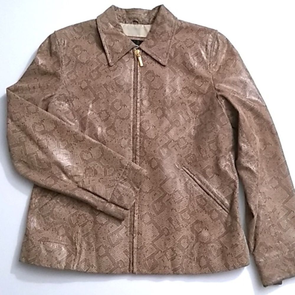 Wilsons Snakeskin Leather Tan Zip Coat - M